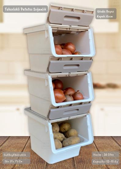 3’lü Patates Soğan Sepeti Beyaz-Krem Erzak Kabı
